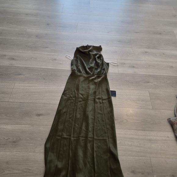 The Lulus Distinctive Charm Olive Green Satin Asymmetrical Maxi Dress - Picture 6 of 11